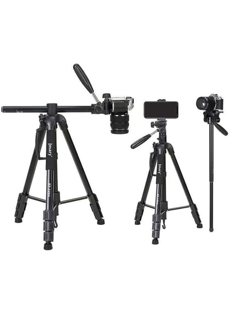 Jmary Multifunctional Professional Aluminum Tripod Stand KP-2294 with 3 Way Pan Head, Quick Release Plate & Carry Bag , Lightweight, Adjustable & Universal for DSLR, Mobile & Action Cameras - Black - Image 1