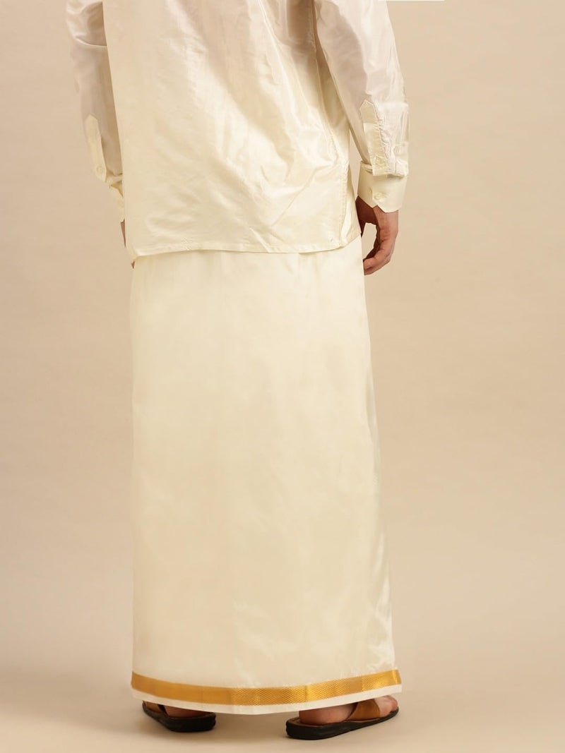 RAMRAJ COTTON Shirt With Dhoti and Towel(Cream;42) - Image 5