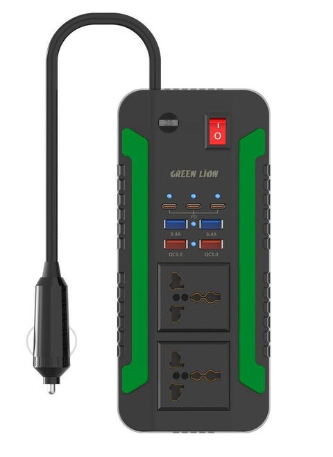 Spark 300 Power Inverter / 2 QC3.0 Quick Charge / 2 AC Outlets / 2 USB-A 2 / 2 USB-A 3 / 3 USB-C (PD) / 300W Max Power / Short Circuit Protection / Safe and Reliable / Overheat Protection / Multiple Function / Low Voltage Protection / High Voltage Protection / Surge Protection - Black