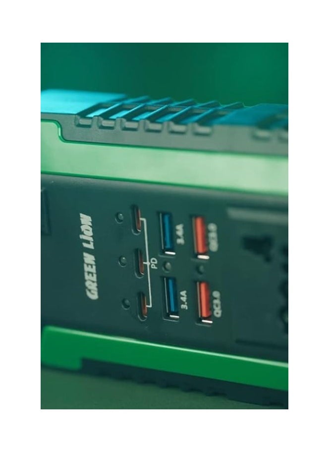 GREEN LION - Spark 300 Power Inverter / 2 QC3.0 Quick Charge / 2 AC Outlets / 2 USB-A 2 / 2 USB-A 3 / 3 USB-C (PD) / 300W Max Power / Short Circuit Protection / Safe and Reliable / Overheat Protection / Multiple Function / Low Voltage Protection / High Voltage Protection / Surge Protection - Black - Image 1