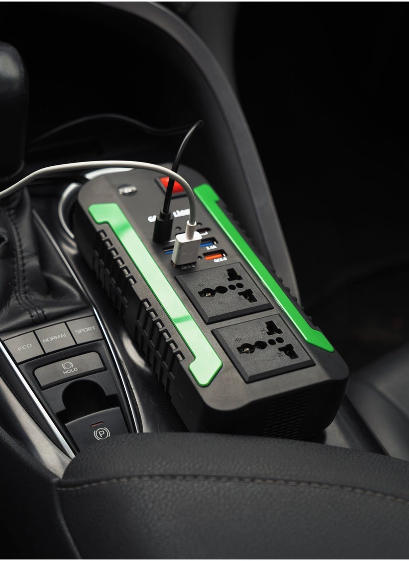 GREEN LION - Spark 300 Power Inverter / 2 QC3.0 Quick Charge / 2 AC Outlets / 2 USB-A 2 / 2 USB-A 3 / 3 USB-C (PD) / 300W Max Power / Short Circuit Protection / Safe and Reliable / Overheat Protection / Multiple Function / Low Voltage Protection / High Voltage Protection / Surge Protection - Black - Image 1