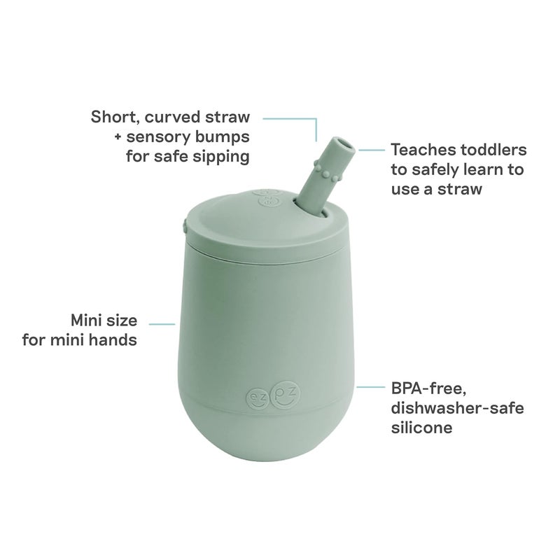 ezpz نظام تدريب الكوب الصغير مع القشة 9 أشهر ساج 100% سيليكون لكوب التدريب للأطفال الرضع والصغار مصمم بواسطة أخصائي تغذية الأطفال - Image 3