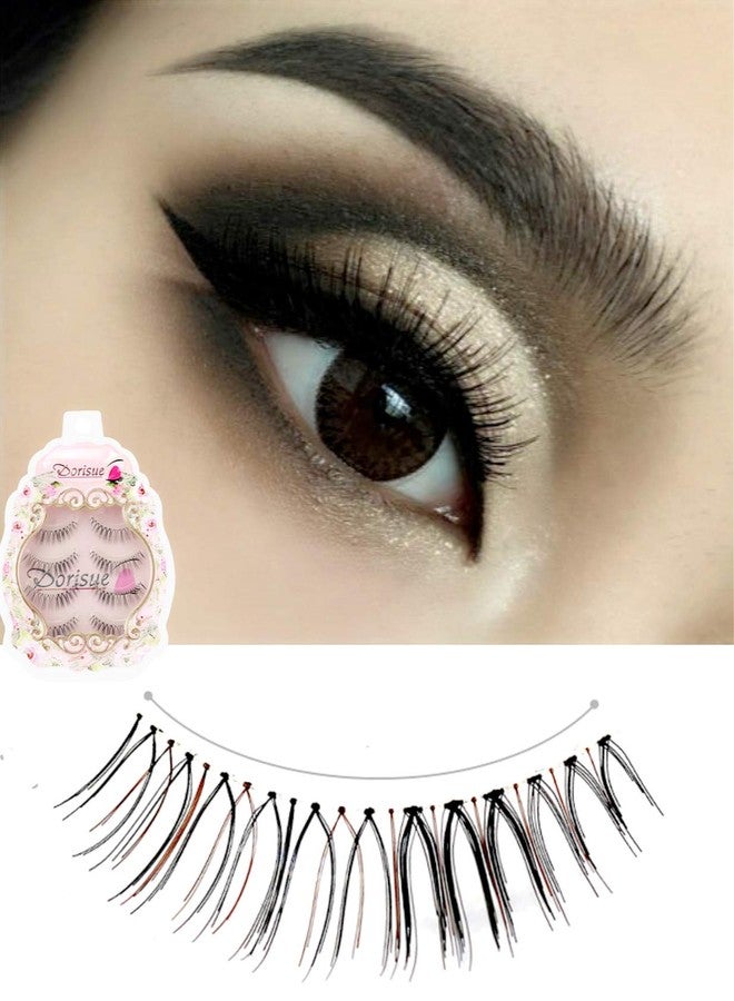 Dorisue Black & Brown Mixed Strip Lashes-Reusable 15 Times, Ultra-Thin Band for Small/Monolid Eyes, Realistic 2-Tone Blend for Daily Natural Look 4-Pair - Image 1