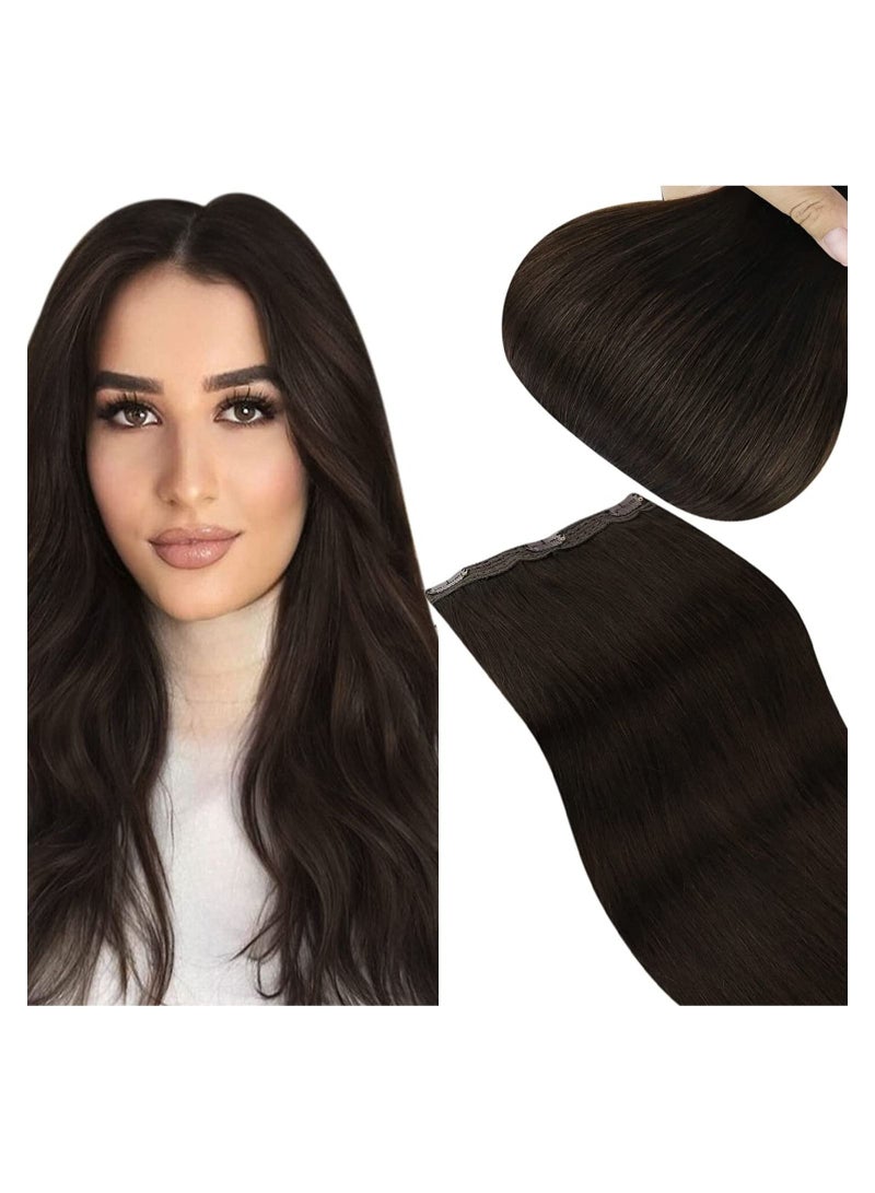 إستيل مشبك في وصلات الشعر شعر بشري وصلات شعر من قطعة واحدة مشبك في شعر بشري 70 جرام مع 5 مشابك 2 وصلات شعر بشري ريمي مشبك باللون البني الداكن - Image 1