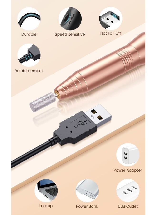 OVX Professional Acrylic Nail Drill, USB Electric Nail Drill Machine, Portable Electrical Nail File Kit for Gel Nails and Home Salon, Manicure Pedicure Polishing Shape Tools, Gold - Image 2