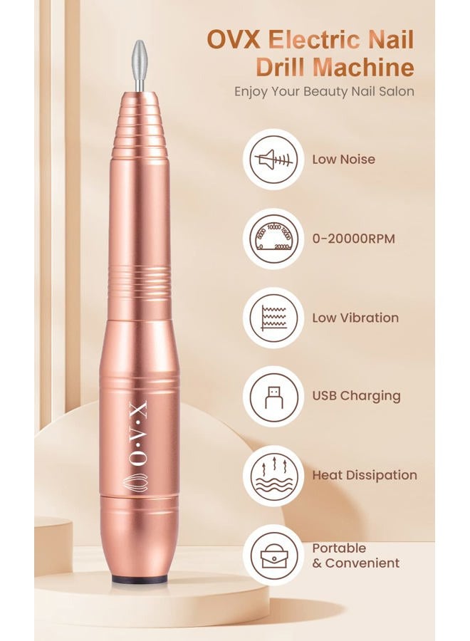OVX Professional Acrylic Nail Drill, USB Electric Nail Drill Machine, Portable Electrical Nail File Kit for Gel Nails and Home Salon, Manicure Pedicure Polishing Shape Tools, Gold - Image 3