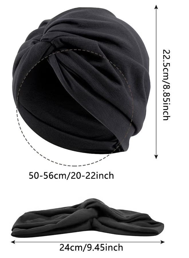 إيليلي 4 قطع من العمائم للنساء، عمامة ناعمة مربوطة مسبقًا بعقدة قابلة للتمدد، أغطية رأس للعلاج الكيميائي، قبعة صغيرة مطوية، قبعة نوم للنساء والفتيات - Image 3