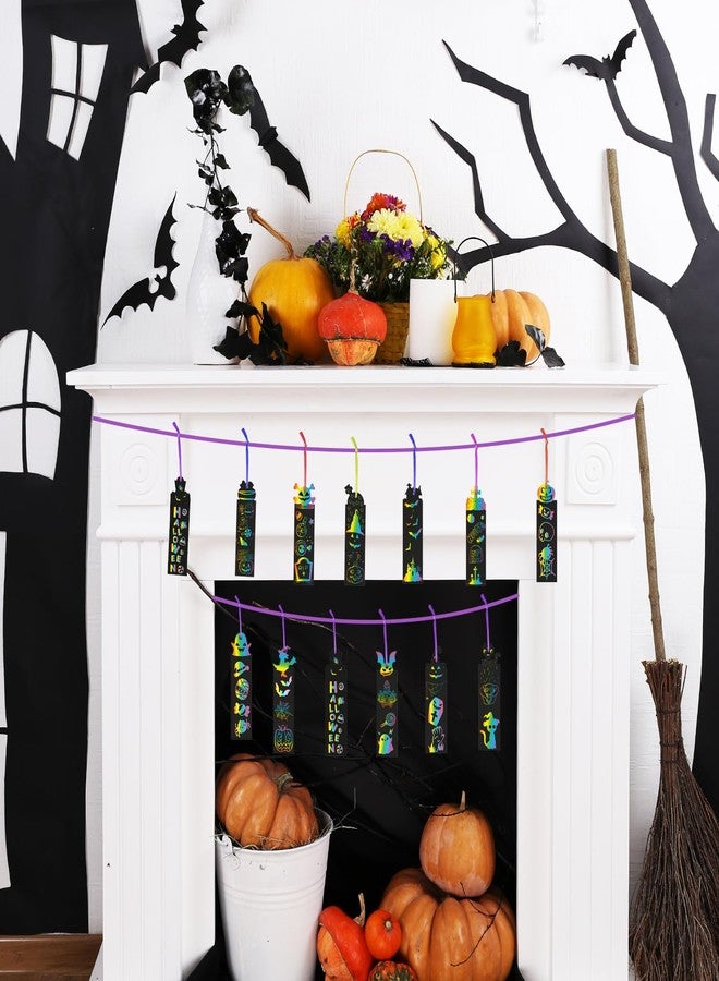 FOIMAS 48pcs Halloween Scratch Bookmarks,DIY Pumpkin Bat Bookmark Halloween Magic Scratch Paper Art for Halloween Craft Supply - Image 5