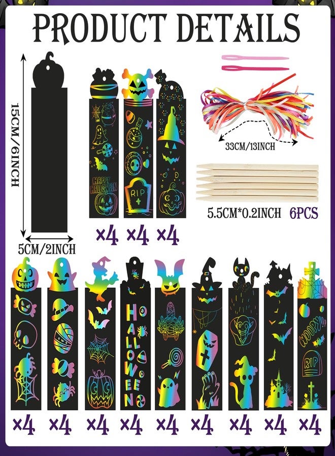 FOIMAS 48pcs Halloween Scratch Bookmarks,DIY Pumpkin Bat Bookmark Halloween Magic Scratch Paper Art for Halloween Craft Supply - Image 2