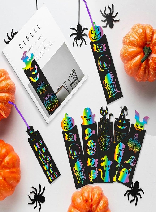 FOIMAS 48pcs Halloween Scratch Bookmarks,DIY Pumpkin Bat Bookmark Halloween Magic Scratch Paper Art for Halloween Craft Supply - Image 4