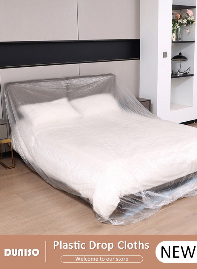 DUNISO Disposable Elastic Dustproof Film Plastic Sofa Couch Cover, Waterproof & Dustproof Plastic Bed , Sofa Bed Couch Furniture Protector Cover Shelter for Moving Protection and Long Term Storage - Image 1