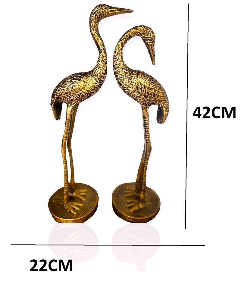 The Artage Brass Finish Crane Love Birds Pair Saras Swan Showpiece Set for Home Decor Metal Statue Figurines Decorative Tabletop Decoration Item for Living Room, Office or Gift Good Luck (Antique) - Image 3