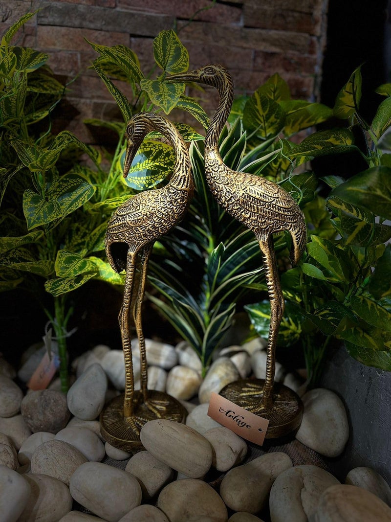 The Artage Brass Finish Crane Love Birds Pair Saras Swan Showpiece Set for Home Decor Metal Statue Figurines Decorative Tabletop Decoration Item for Living Room, Office or Gift Good Luck (Antique) - Image 4