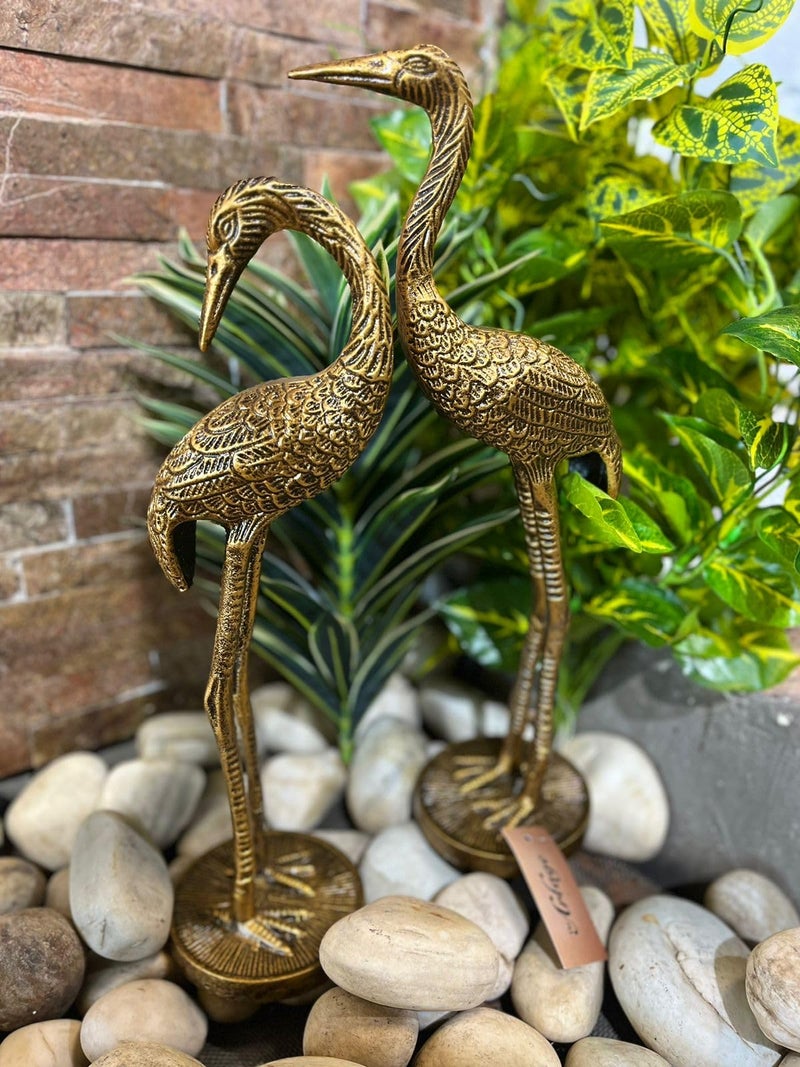 The Artage Brass Finish Crane Love Birds Pair Saras Swan Showpiece Set for Home Decor Metal Statue Figurines Decorative Tabletop Decoration Item for Living Room, Office or Gift Good Luck (Antique) - Image 2