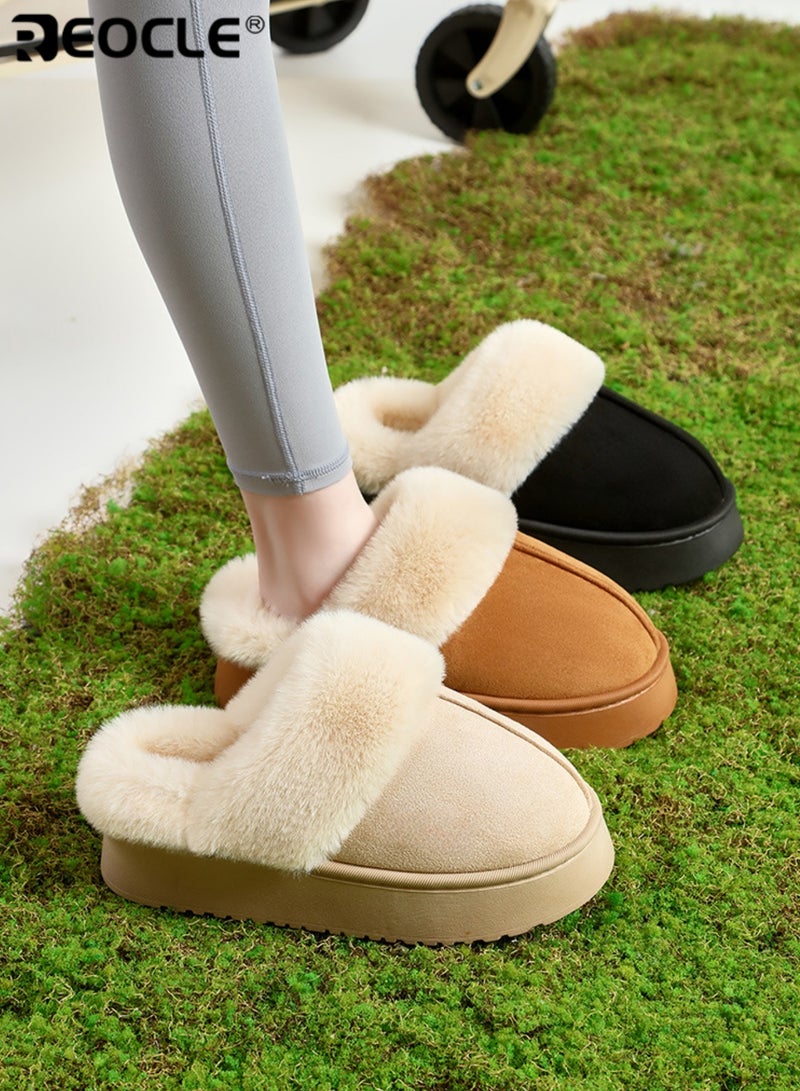 ريوكل حذاء نسائي مزيف من الفرو مع راحة فاخرة وتصميم دافئ مريح، أحذية منزلية بقوام زغبي ونعل غير قابل للانزلاق للارتداء الداخلي في فصل الخريف والشتاء - Image 5