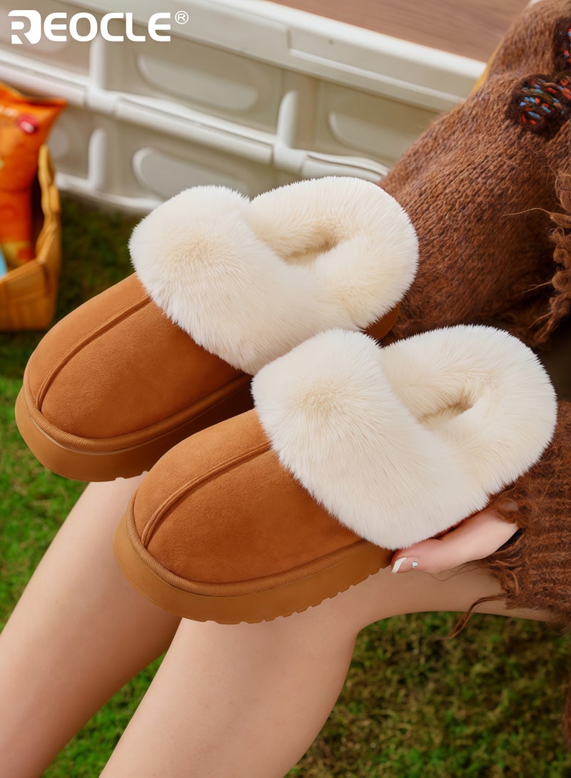 ريوكل حذاء نسائي مزيف من الفرو مع راحة فاخرة وتصميم دافئ مريح، أحذية منزلية بقوام زغبي ونعل غير قابل للانزلاق للارتداء الداخلي في فصل الخريف والشتاء - Image 2