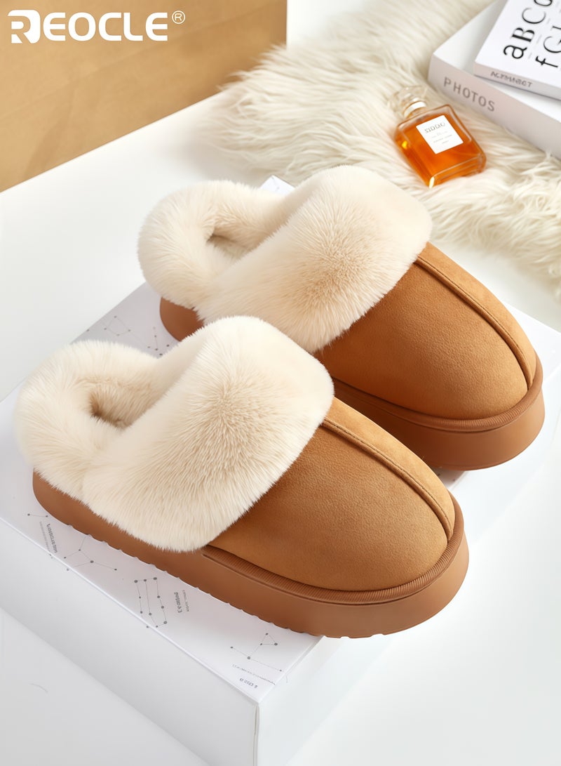 ريوكل حذاء نسائي مزيف من الفرو مع راحة فاخرة وتصميم دافئ مريح، أحذية منزلية بقوام زغبي ونعل غير قابل للانزلاق للارتداء الداخلي في فصل الخريف والشتاء - Image 1
