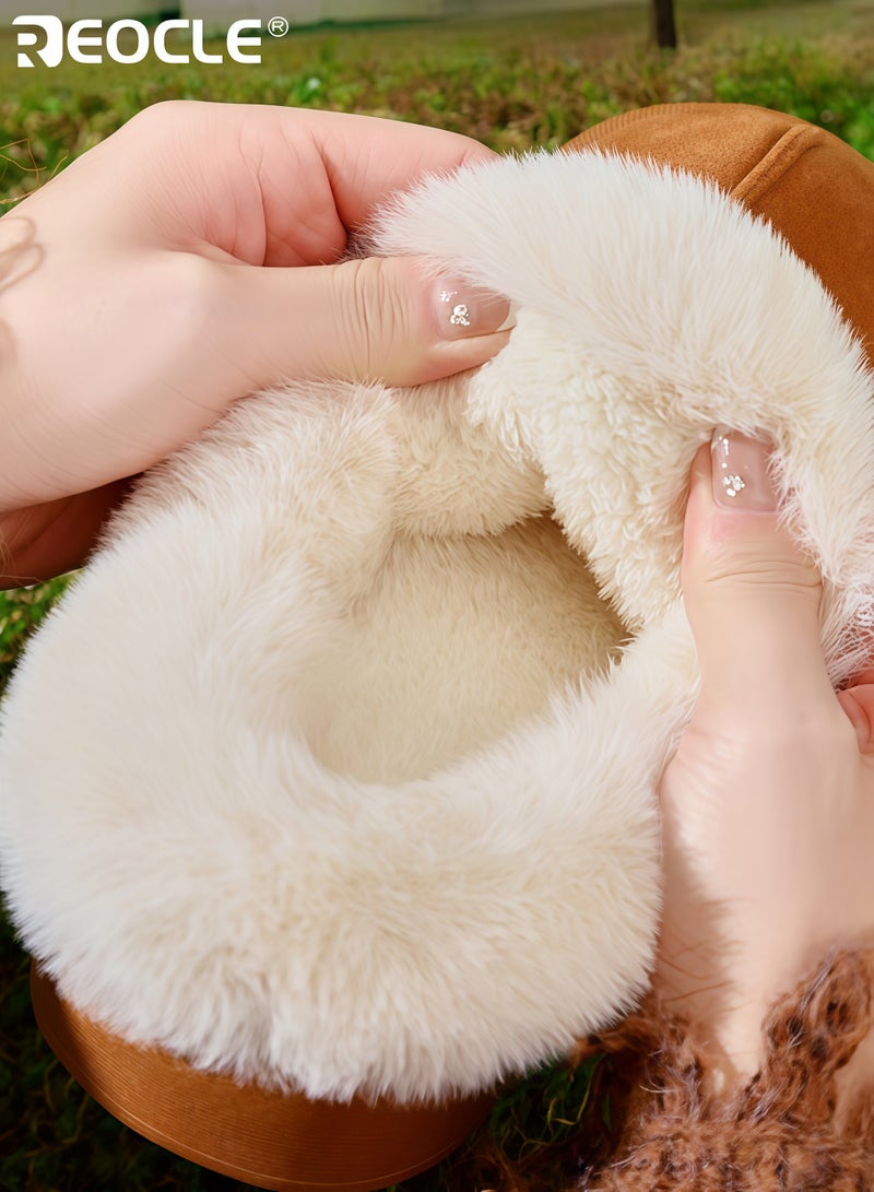 ريوكل حذاء نسائي مزيف من الفرو مع راحة فاخرة وتصميم دافئ مريح، أحذية منزلية بقوام زغبي ونعل غير قابل للانزلاق للارتداء الداخلي في فصل الخريف والشتاء - Image 4