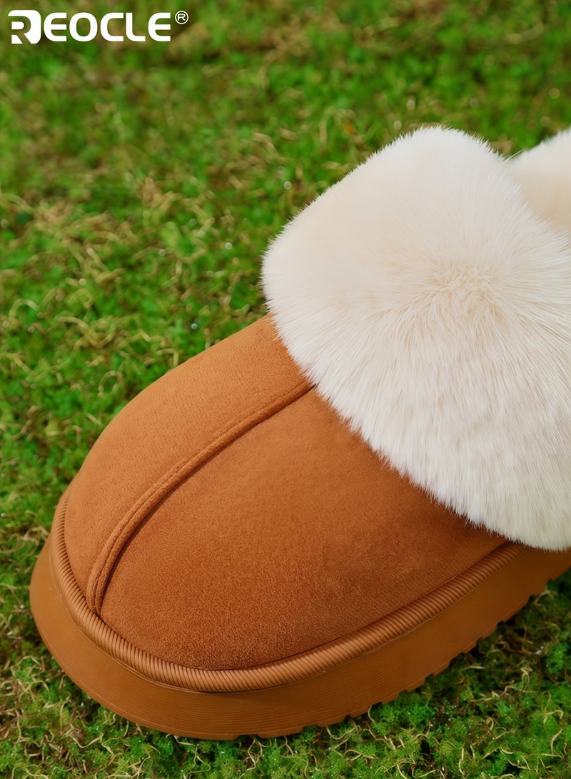ريوكل حذاء نسائي مزيف من الفرو مع راحة فاخرة وتصميم دافئ مريح، أحذية منزلية بقوام زغبي ونعل غير قابل للانزلاق للارتداء الداخلي في فصل الخريف والشتاء - Image 3