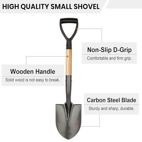 VNIMTI Shovel for Digging, Round Small Shovel with Wooden D-Handle, Metal Garden Shovel for Gardening, 28 Inches - Image 2