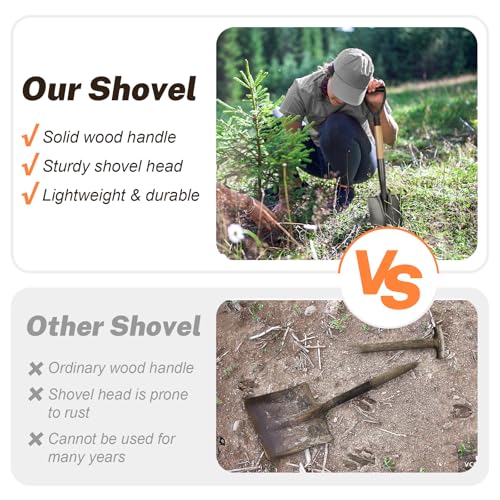 VNIMTI Shovel for Digging, Round Small Shovel with Wooden D-Handle, Metal Garden Shovel for Gardening, 28 Inches - Image 5