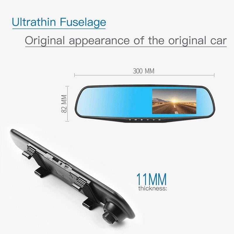 أورلينيك كاميرا Orlenic Dash Cam Mirror بدقة 1080 بكسل عالية الوضوح، مسجل قيادة السيارة بعدسة مزدوجة أمامية وخلفية، كاميرا لوحة القيادة بزاوية واسعة DVR مع مستشعر G، تسجيل حلقي، مراقبة وقوف السيارات، كشف الحركة (أسود) - Image 3