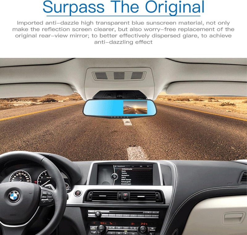 أورلينيك كاميرا Orlenic Dash Cam Mirror بدقة 1080 بكسل عالية الوضوح، مسجل قيادة السيارة بعدسة مزدوجة أمامية وخلفية، كاميرا لوحة القيادة بزاوية واسعة DVR مع مستشعر G، تسجيل حلقي، مراقبة وقوف السيارات، كشف الحركة (أسود) - Image 4