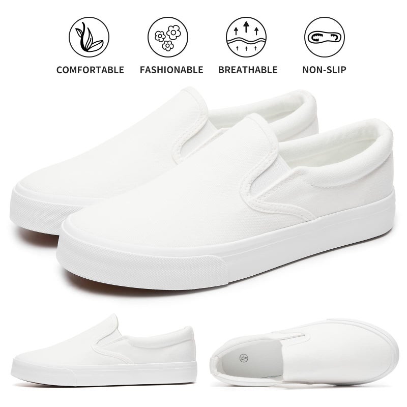 hash bubbie Women's Slip on Shoes Low Top Canvas Sneakers Loafers Non Slip Fashion Casual Low Cut Shoes(White Mono.US9.5)â€¦ - Image 5