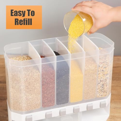 PULSBERY 6 Grid Dry Food Dispenser Kitchen Storage Wall Mounted,Airtight Storage Container for Kitchen Organization Space Saving Containers for Cereal,Rice,Nuts,Coffee Bean,Snack,Grain - Image 4