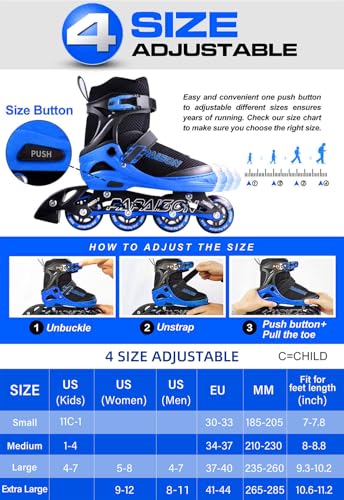 PAPAISON Adjustable Inline Skates for Kids and Adults with Full Light Up Wheels, Outdoor Roller Skates for Girls and Boys, Men and Women - Image 3