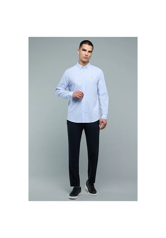 أر أند بي Solid Shirt with Button-Down Collar and Long Sleeves