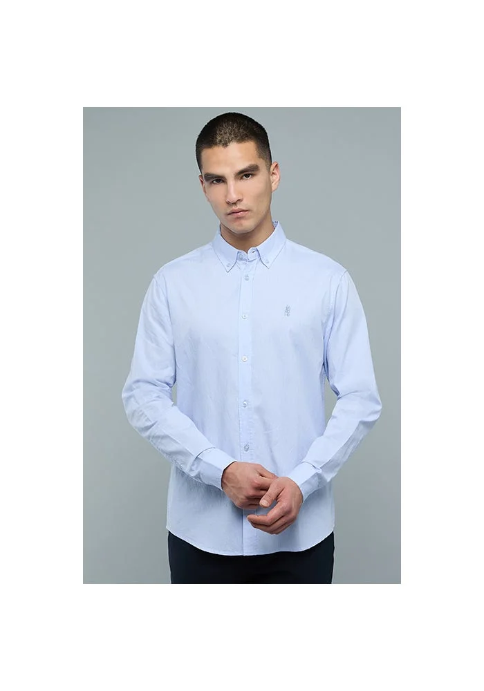 أر أند بي Solid Shirt with Button-Down Collar and Long Sleeves