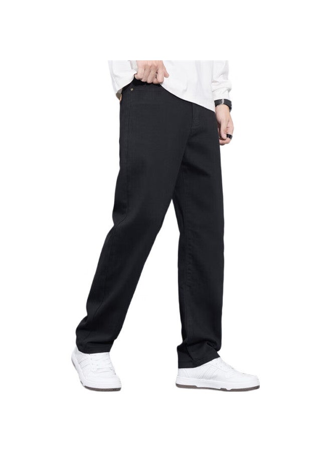 PLAYBOY Denim Jeans For Men, Spring And Summer Casual Pants, Loose Straight-Leg Men'S Trousers, Trendy Long Pants, Black, M - Image 1
