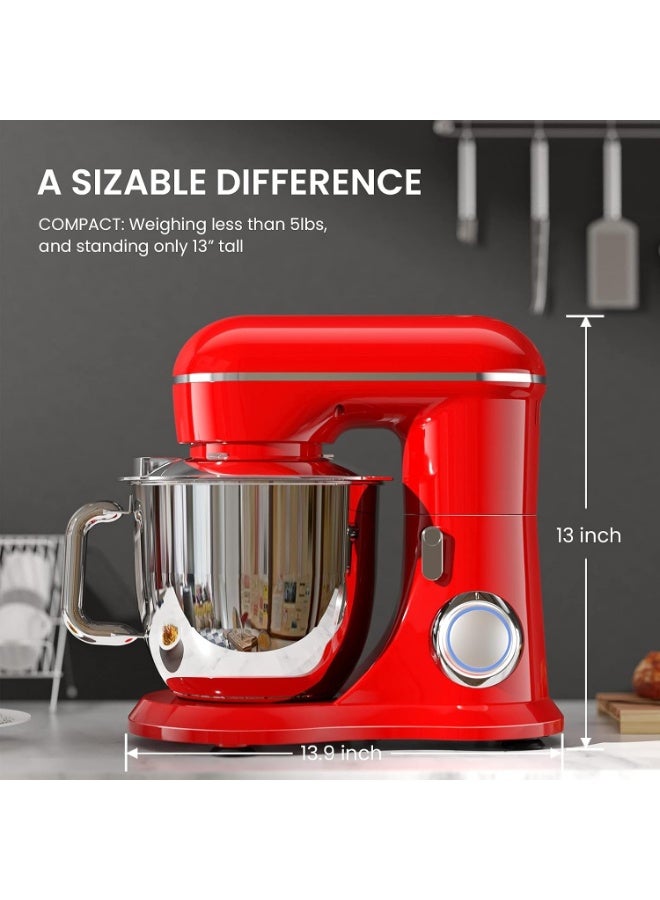 NOVA Electric Stand Mixer 6 Litre Stainless Steel Bowl 1100W Powerful Motor 6 Speeds Plus Pulse Function Tilt Head Design With Whisk Beater Dough Hook And Transparent Anti Splash Lid For Home Baking Red - Image 4