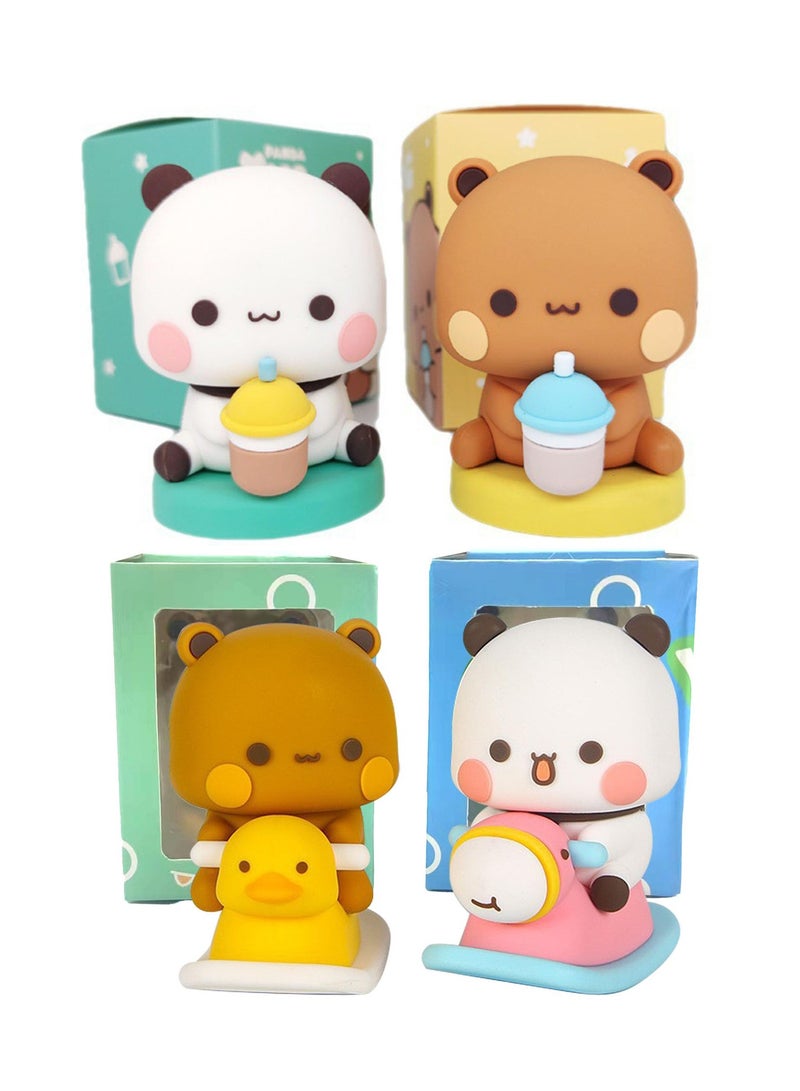 Barakah تمثال بوبو دودو، 4 قطع من زينة باندا كاواي لزينة لوحة القيادة في السيارة، تمثال كرتوني لطيف لداخل السيارة، زينة للطاولة، ديكور مكتب، هدية للسيارة، المنزل، الطاولة، الحقيبة - Image 1