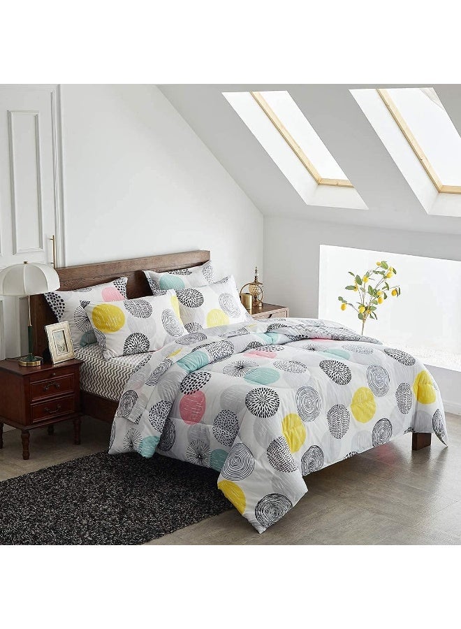 UOZZI BEDDING 6 Pieces Comforter Sheet Set Twin Size Bed in a Bag - Colorful Dots Style - Soft Microfiber, Winter Warm Set - Image 2