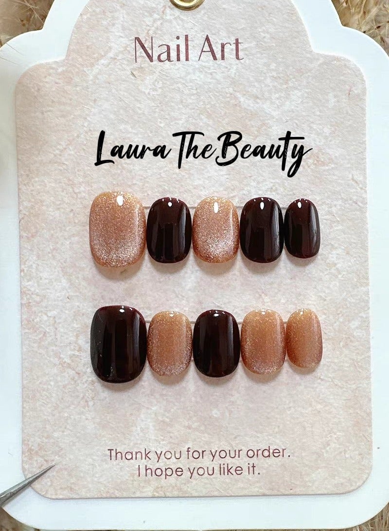 LauraTheBeauty 10 Pcs Rhinestone Nail Art False Nails Short Square Fake Nails Press on Nails with Wearing Tools - Image 1