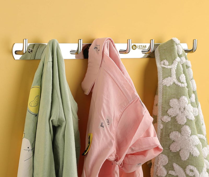 iSTAR 8 Pin Bathroom Cloth Hooks Hanger Door Wall Bathroom Robe Hooks Rail for Hanging Stainless Steel Round Shape Hook (Pack of 1) - Image 3