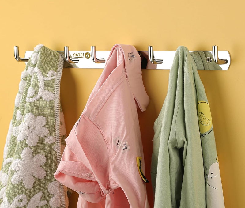 iSTAR 8 Pin Bathroom Cloth Hooks Hanger Door Wall Bathroom Robe Hooks Rail for Hanging Stainless Steel Round Shape Hook (Pack of 1) - Image 4