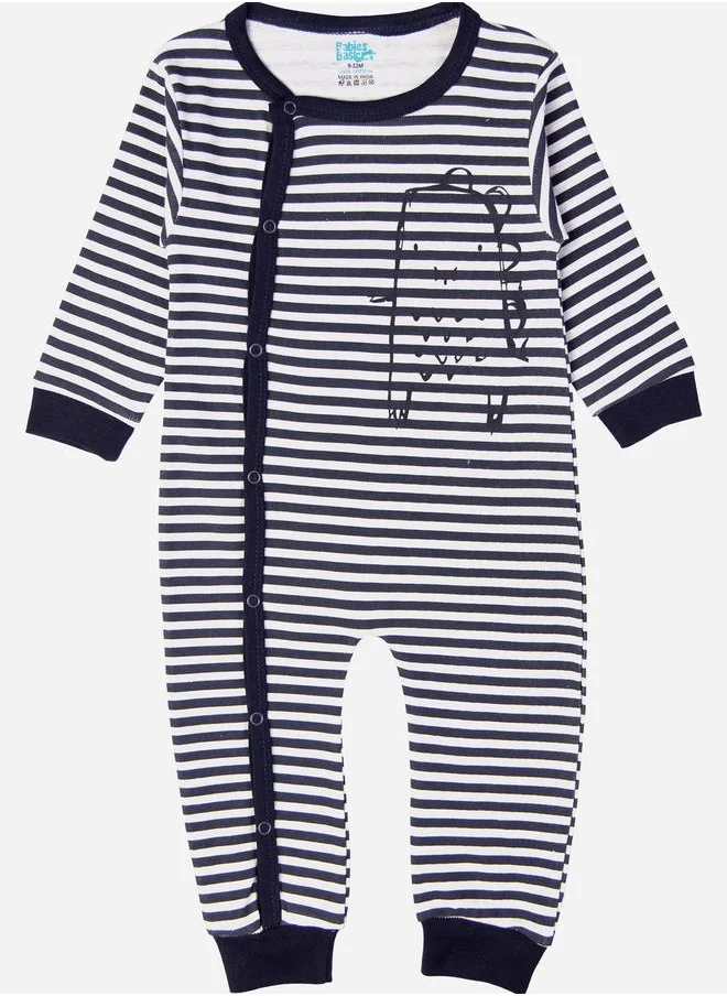 Babies Basic Striped Cotton Long Sleeves Sleepsuit