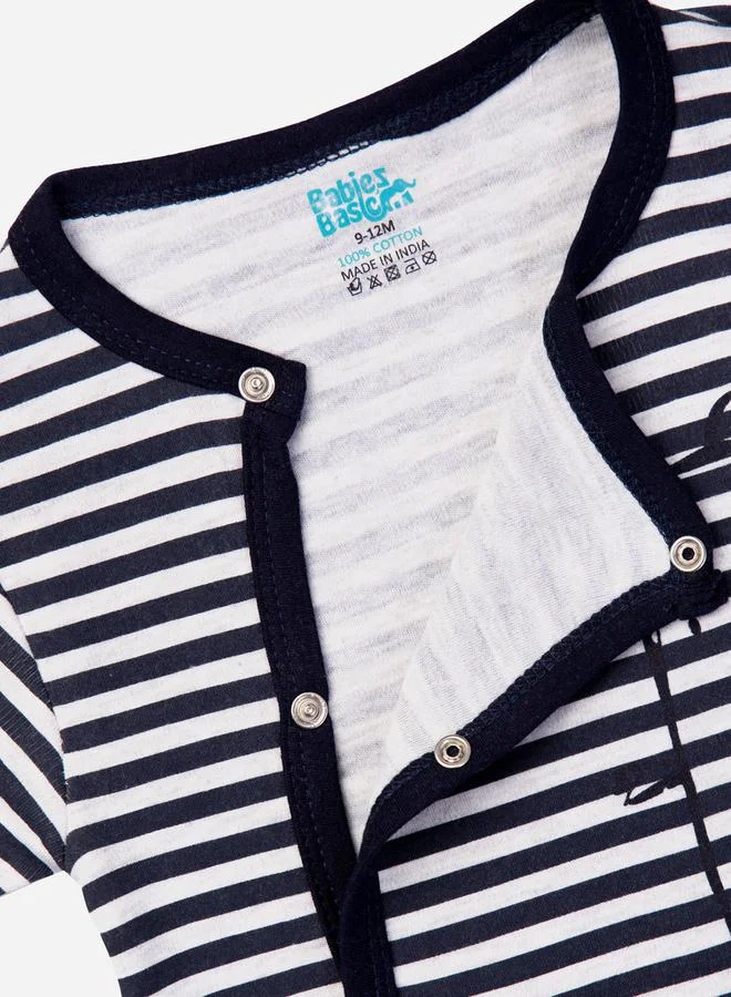 Babies Basic Striped Cotton Long Sleeves Sleepsuit