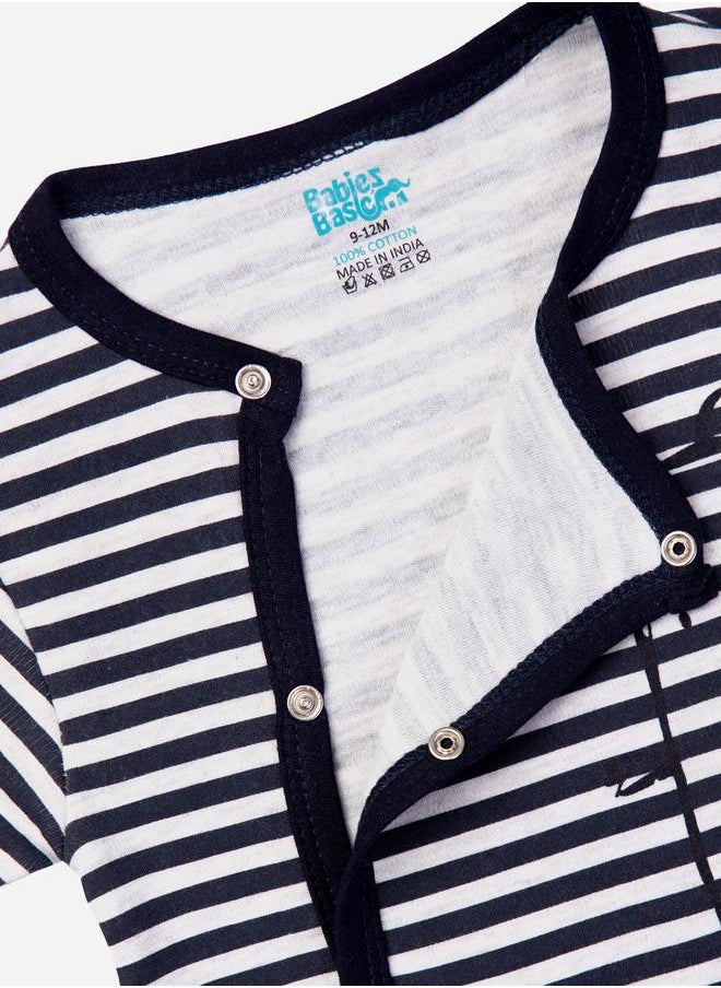 Babies Basic Striped Cotton Long Sleeves Sleepsuit  - Image 3