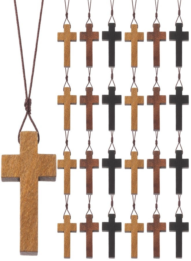 Ecation 60 Pcs Wood Cross Necklace Bulk for Bible Verse Party Favor 3 Color Wood Cross Pendant Necklace Wooden Crucifix on Cord Christian Gifts - Image 1