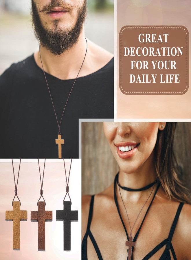 Ecation 60 Pcs Wood Cross Necklace Bulk for Bible Verse Party Favor 3 Color Wood Cross Pendant Necklace Wooden Crucifix on Cord Christian Gifts - Image 5