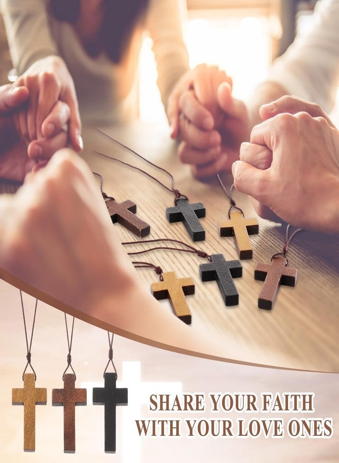 Ecation 60 Pcs Wood Cross Necklace Bulk for Bible Verse Party Favor 3 Color Wood Cross Pendant Necklace Wooden Crucifix on Cord Christian Gifts - Image 3