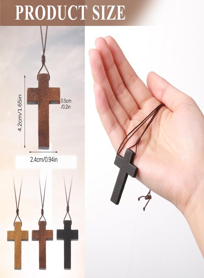Ecation 60 Pcs Wood Cross Necklace Bulk for Bible Verse Party Favor 3 Color Wood Cross Pendant Necklace Wooden Crucifix on Cord Christian Gifts - Image 2