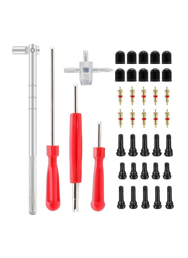 Generic Valve Stem Puller Installer Tool, 5Pcs TR412, 5Pcs TR413, 5Pcs TR414 Tire Snap in Short Rubber Valve Stem, 4 Way Valve Core Remover, Single Head Tire Valve Core Remover Installer Tool(40Pcs)  - Image 1