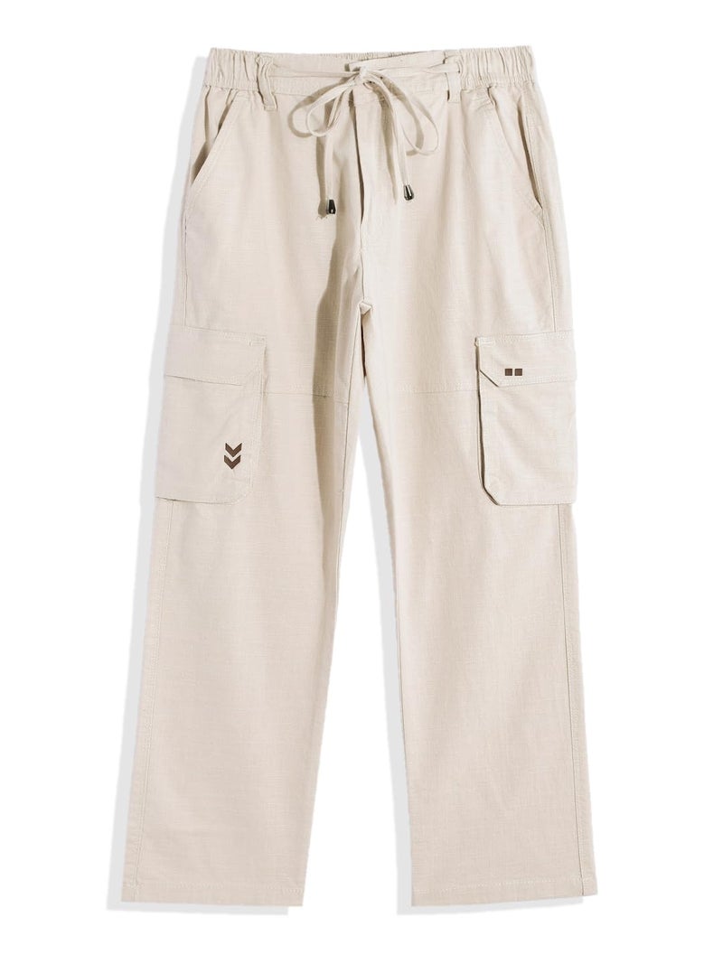 CAVIO Boys Casual Solid Regular Fit Cargo Pants with Multiple Pockets Cream - Image 1