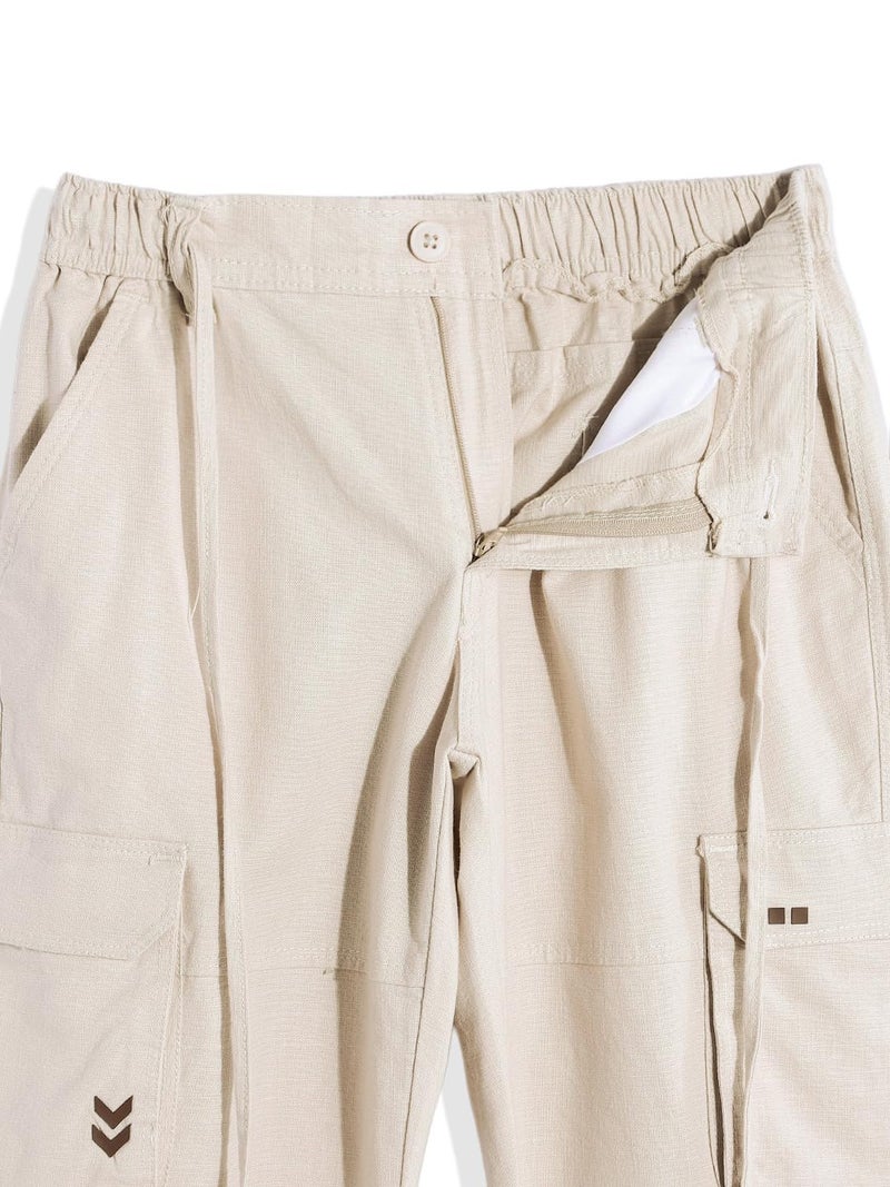 CAVIO Boys Casual Solid Regular Fit Cargo Pants with Multiple Pockets Cream - Image 4