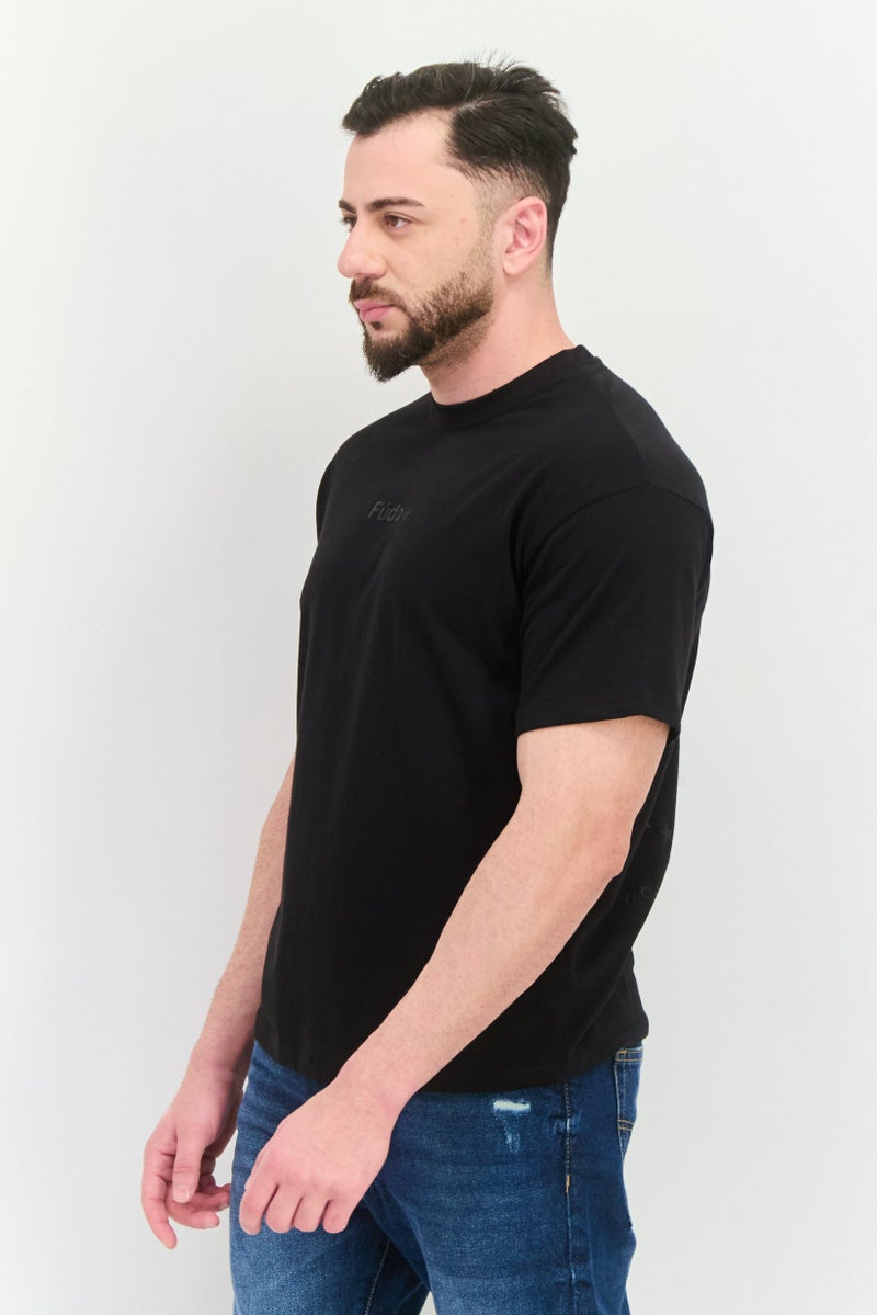 Fudo Men Crew Neck Short Sleeves Brand Logo T-Shirt, Black - Image 4
